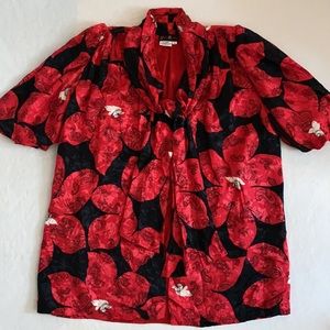 {VTG} Saint Romei | Silk Floral Open Front Tie Puff Sleeve Kimono Tunic Top 8